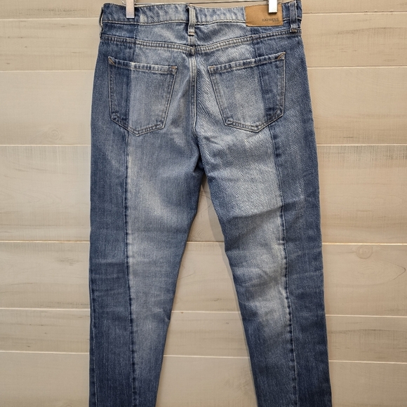{4R} EXPRESS Original Girlfriend Two Toned Blue Denim Jeans Raw Hem - Picture 9 of 13